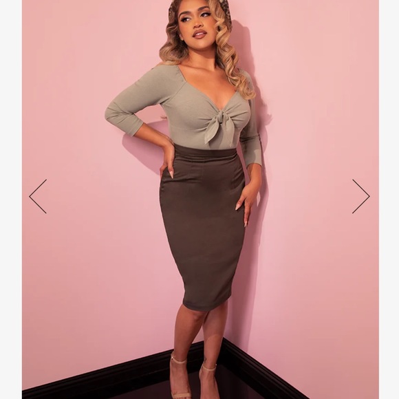 Vixen By Micheline Pitt Pencil Dark Green Skirt - Picture 5 of 14